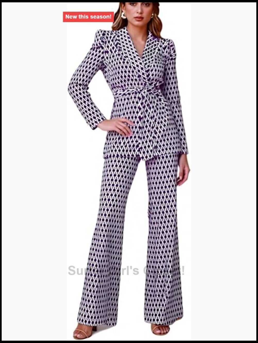 Two Piece Business Suit Set Oversized Blazer Wide Leg Pants